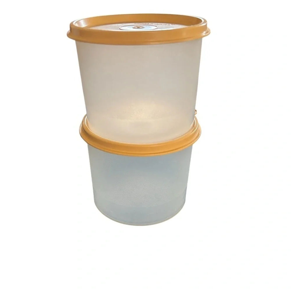Tupperware Vintage  Storage Canister Containers X2 Clear with Gold Lid 250-21